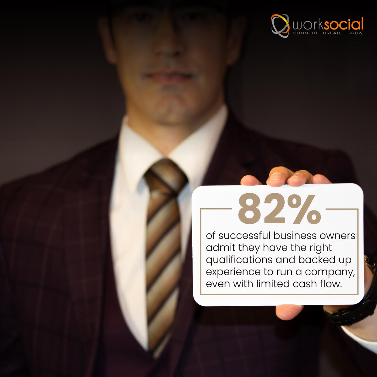 WorkSocialWorks's tweet photo. 82% of successful business owners credit their qualifications and experience, not just cash flow, for their achievements. https://t.co/mHGtH1rahR