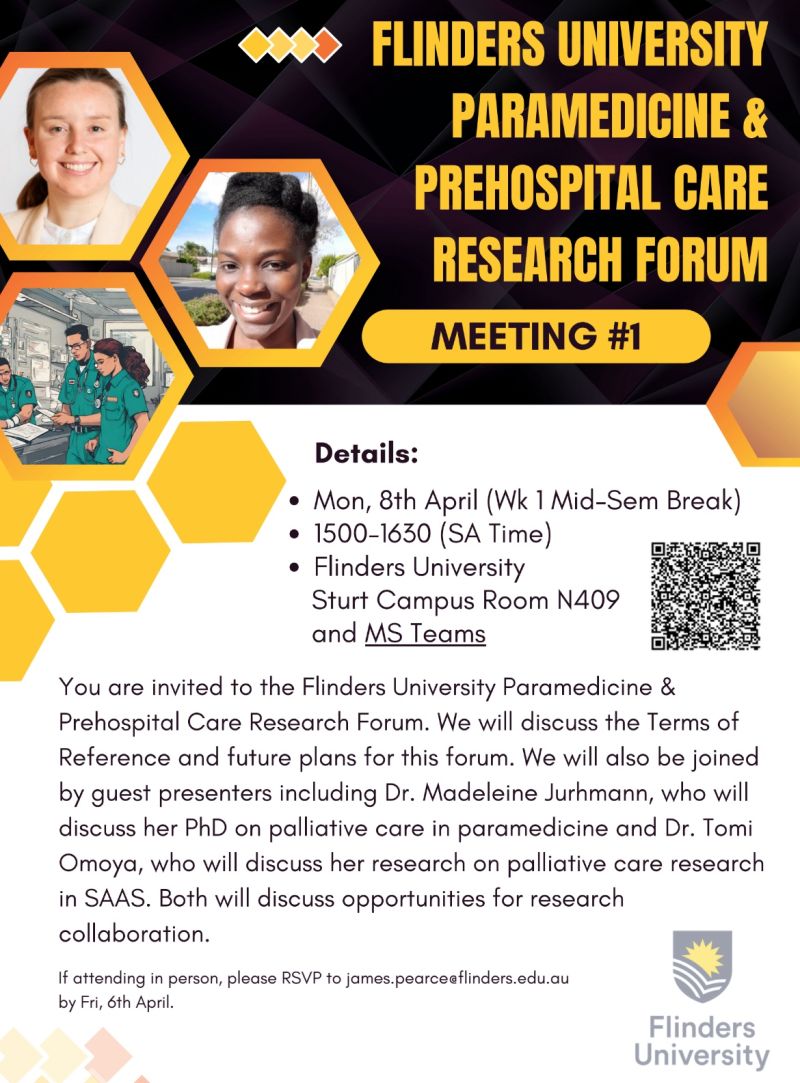 ParamedProf's tweet photo. Flinders University Paramedicine has been hosting a bi-monthly #Paramedicine &amp; #Prehospital Care  Research Forum. It's led to excellent forum presentations and discussions. All welcome! https://t.co/QAkbqxYXwC https://t.co/LUNgRGW5YG