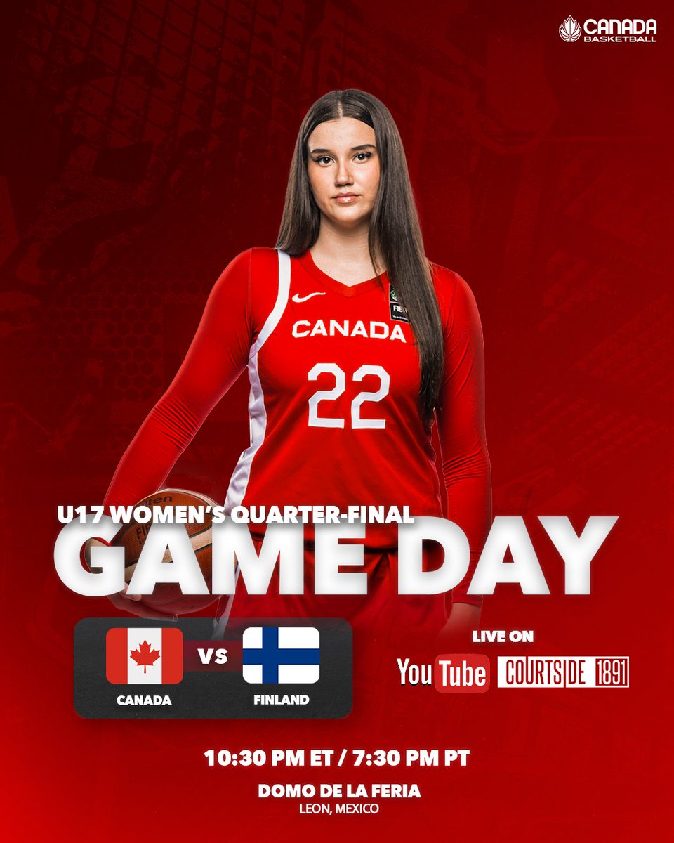 New location unlocked for gameday 😤🍁

Canada looks to advance to the semifinals at the FIBA U17 Women's Basketball World Cup with a win tonight

🆚 Finland 🇫🇮
⏰ 10:30 pm ET / 7:30 pm PT
📍 Domo de la Feria - Leon, Mexico
📺 youtube.com/live/zVBVS1lAg…

#U17Women