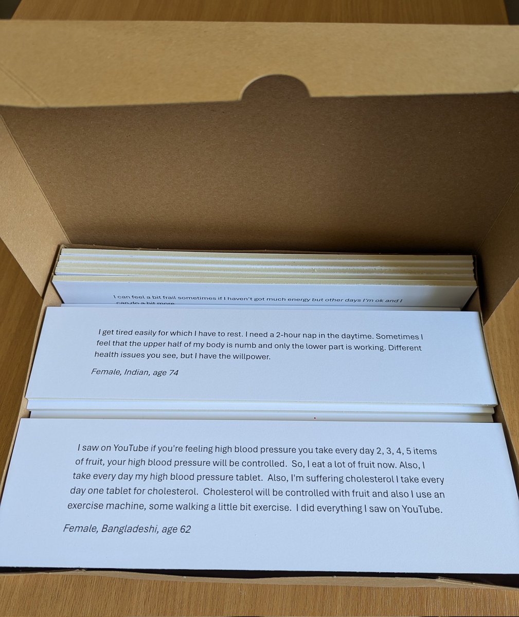 Victoria Cluley (@victoriacluley) on Twitter photo I've just carried these participant quotes back from the print room like a box of treasure. So looking forward to our <a href="/FrailtyEthncity/">Frailty&Ethnicity</a> study exhibition! I've just carried these participant quotes back from the print room like a box of treasure. So looking forward to our <a href="/FrailtyEthncity/">Frailty&Ethnicity</a> study exhibition!