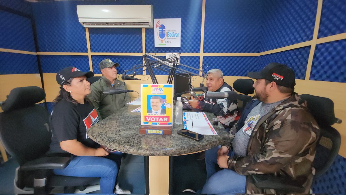 #AlMomento| Desde el mpio. <a href="/angostura0riMRT/">Angostura Del Orinoco MRT2</a> Programa radial especial de cara a las Elecciones presidenciales 2024, a través de la emisora Radio Regional 101.1 FM Con la Presencia de nuestro Sec. Gral. Nal. <a href="/WBenavides_MRT/">Williams Benavides</a> y nuestra Concejal del Mpio. <a href="/katika24/">Katiuska Navarro</a>.
<a href="/NicolasMaduro/">Nicolás Maduro</a>