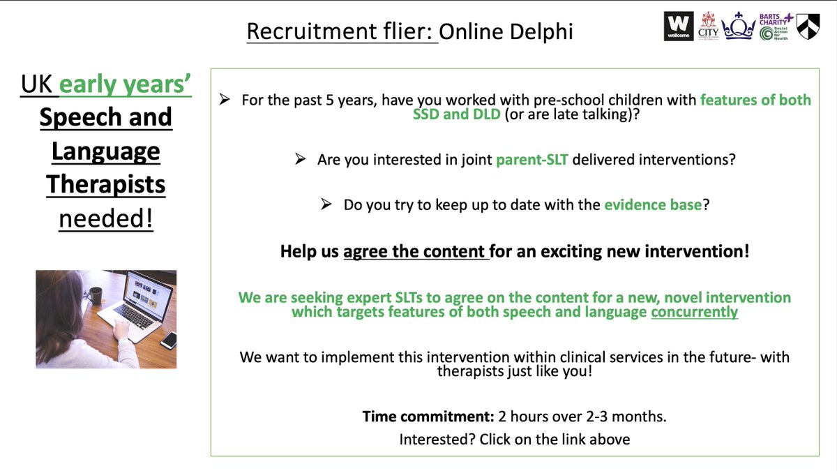 📢UK pre-school SLT with (min) 5 years experience?
📢Interested in DLD+SSD?
📢 Try to keep up to date with the latest evidence?

Unique opportunity to agree the content for a new intervention! 

Further info and registration below ⬇️

cityunilondon.eu.qualtrics.com/jfe/form/SV_9u…