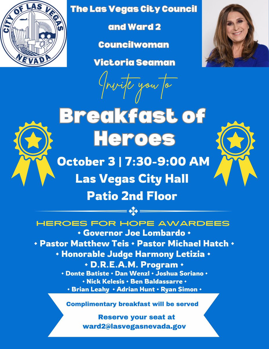 VictoriaDseaman's tweet photo. Get ready for upcoming events you won't want to miss! Please mark your calendars and join us!
#lvcouncil #lvccward2 #UpcomingEvents #SaveTheDate #JoinUs @CityOfLasVegas
#veteransmemorialcommunitycenter #breakfastbuzz #CommunityEvents #CommunityGathering #breakfastofheroes #heroes #hope #heroesforhope