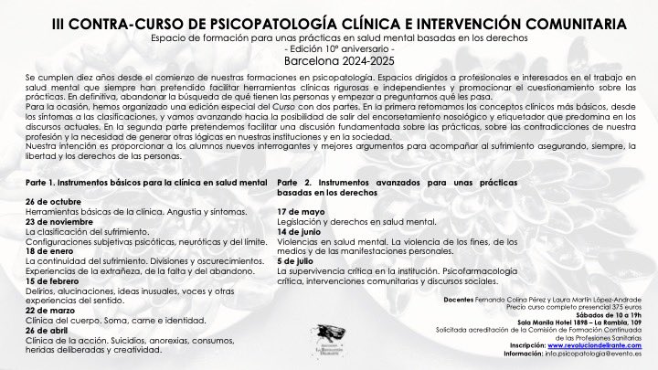 Lanzamos el #IIIContraCursoLRD para celebrar el 10ºaniversario de nuestras formaciones. Diez años haciendo red, planeando preguntas y abriéndonos a una clínica política y comprometida en #saludmental #Barcelona #libredehumos #0contenciones