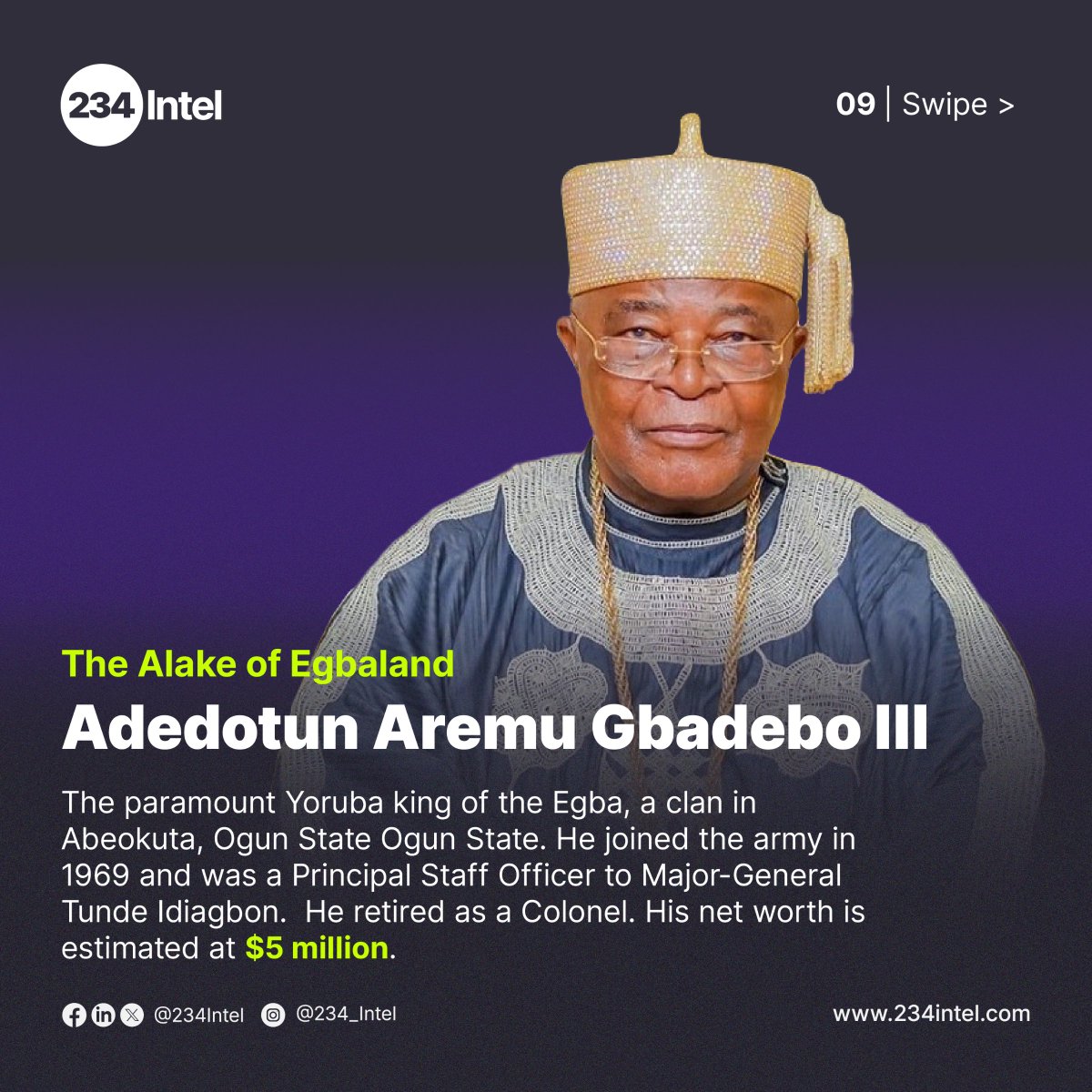 234Intel's tweet photo. 🌟 Discover Nigeria's wealthiest monarchs! 🌟 Swipe to see their net worths and accomplishments. Featuring Oba Obateru Akinrutan, Sultan Sa’ad Abubakar, Sanusi Lamido Sanusi, and more. #RichestMonarchs #Nigeria #TraditionalRulers #234Intel https://t.co/RXXNfyQxDV