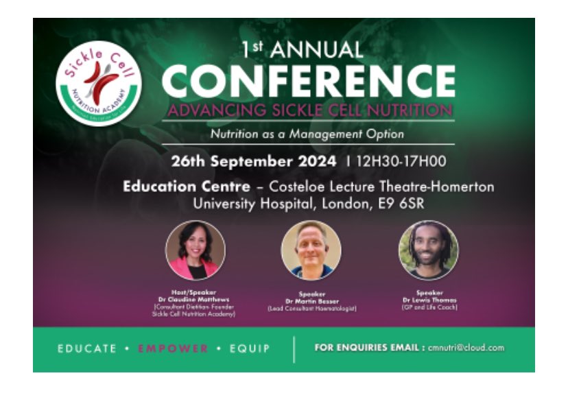 Claudine Matthews (@cmsicklenutri) on Twitter photo Thank you to the <a href="/BDA_Dietitians/">British Dietetic Association</a> for sharing the EventBrite link to my upcoming inaugural Advancing Sickle Cell Nutrition Conference - I’m delighted to have <a href="/SusanPriceRD/">Susan Price (she/her)</a> as a speaker representing our profession. Don’t delay in booking - nearly 50% of the tickets have sold. Thank you to the <a href="/BDA_Dietitians/">British Dietetic Association</a> for sharing the EventBrite link to my upcoming inaugural Advancing Sickle Cell Nutrition Conference - I’m delighted to have <a href="/SusanPriceRD/">Susan Price (she/her)</a> as a speaker representing our profession. Don’t delay in booking - nearly 50% of the tickets have sold.