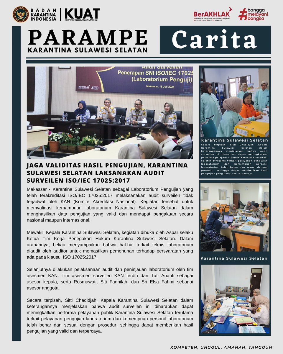Jaga Validitas Hasil Pengujian, Karantina Sulawesi Selatan Laksanakan Audit Surveilen ISO/IEC 17025:2017

#karantinasulawesiselatan