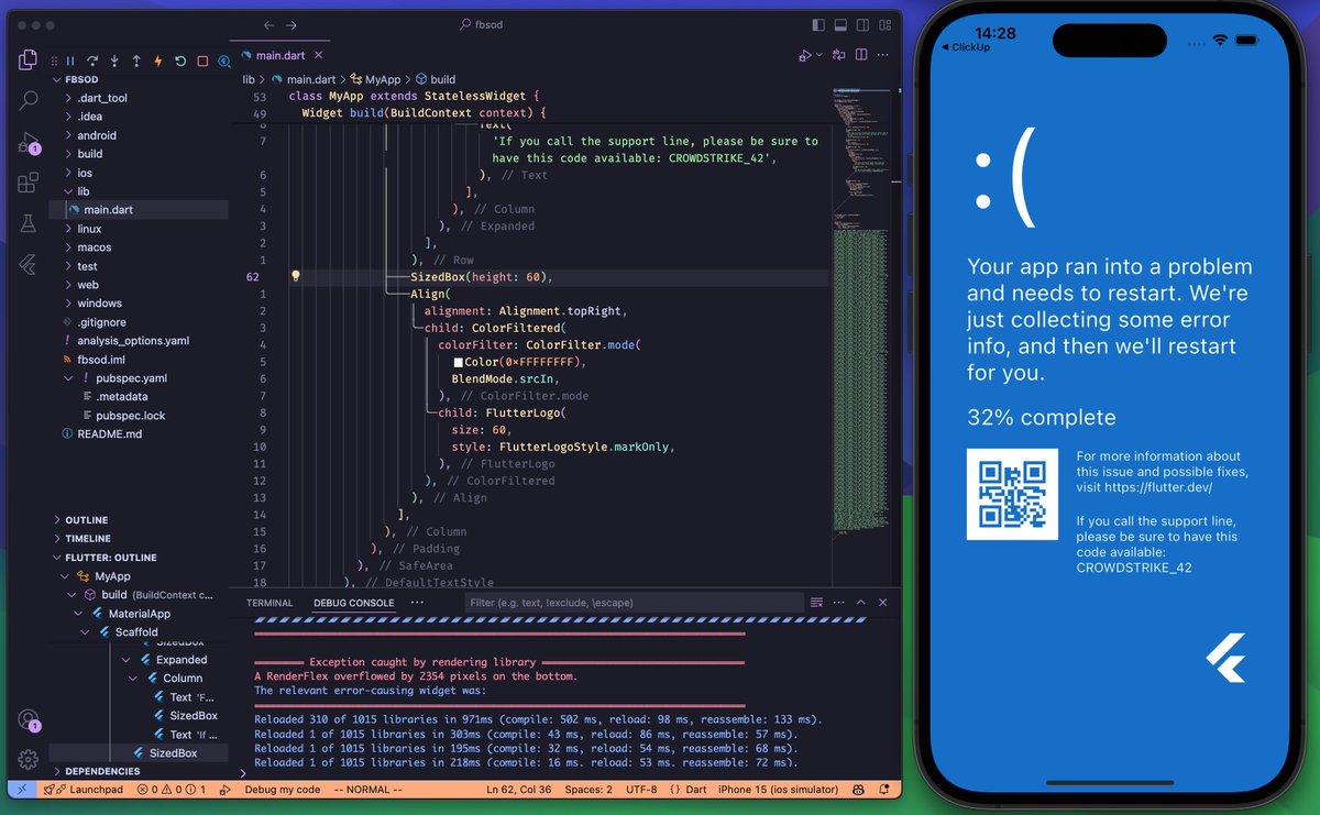 Damn Microsoft... you even broke <a href="/FlutterDev/">Flutter</a>? 😤 #Crowdstrike 

(Thanks, I'm officially on the weekend! 🤫)