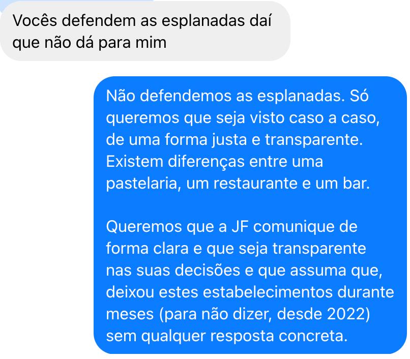 MDeArroios's tweet photo. Hoje chegou-nos esta mensagem...e esta foi a nossa resposta.
Estamos só a pedir um processo justo, não um processo cego. Não acreditamos que existam apenas 2 lados - contra ou a favor.
Tem que ser visto caso a caso!
#esplanadas #Arroios https://t.co/1bF1C32CU8