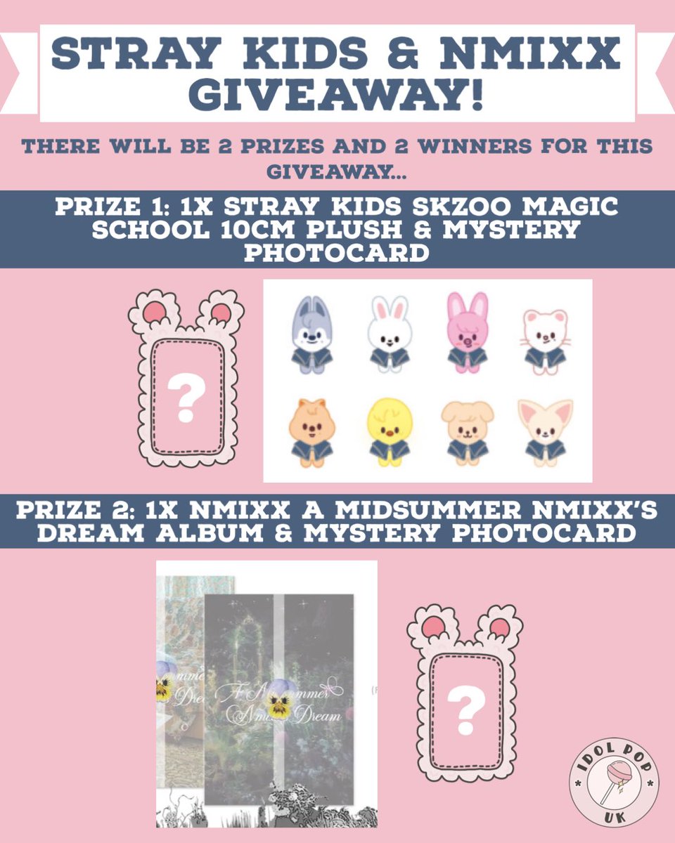 idolpopuk's tweet photo. It’s time for a giveaway!

The picture attached shows what you can win!

To enter you MUST
-Follow us on Twitter
-Retweet this post
-Tell us which prize you would want
-Tag a friend :)

You CAN
-Tell us what skzoo/album ver you want
-Tag more friends
-Use the #idolpopukgiveaway https://t.co/wrFNtU1Kzp