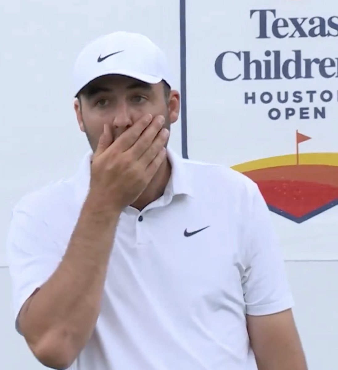 KVanValkenburg's tweet photo. My favorite Scottie Scheffler reaction is when he lips out a putt and he looks like he just watched a deer get hit by a car. https://t.co/TWmQ0Lkgcg