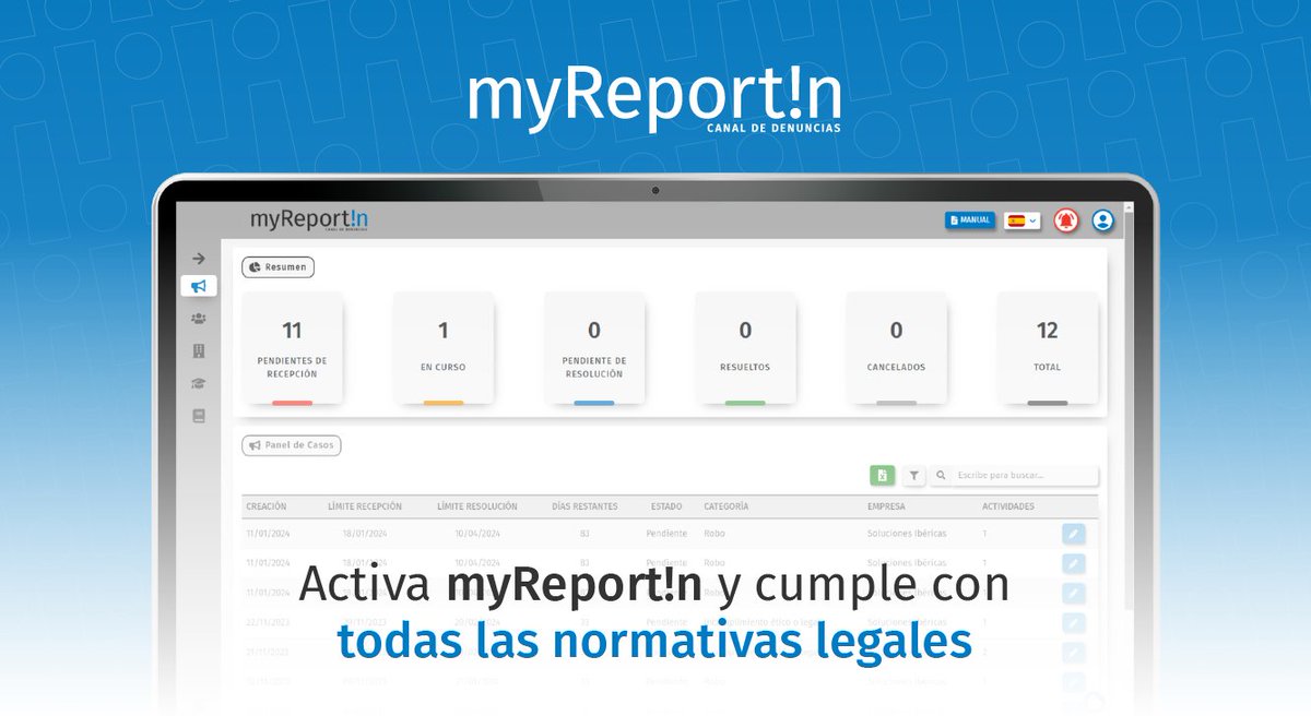 ⏳¡Cuenta atrás para la puesta en marcha de la Autoridad Independiente de Protección del Informante!

¿Aún no cuentas con una plataforma de #CanaldeDenuncias en tu empresa? ¡Descubre myReport!n!
▶️ myreportin.com ◀️

#whistleblowing  #nuestrocompromisoerestú
