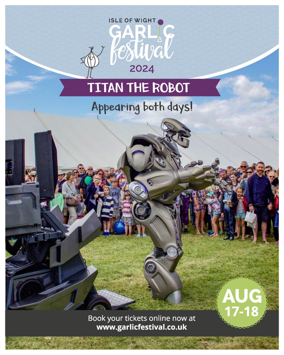 We had to bring Titan the Robot back to The Garlic Festival 2024. Catch him on both days, Saturday 17th and Sunday 18th August. Titan is a favourite for all ages and you really don’t want to miss him, pucker up for those kisses! Advance Tickets 👉garlicfestival.co.uk/tickets