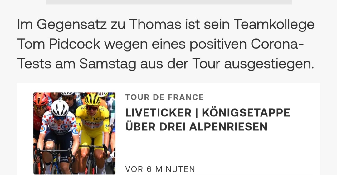 Flagge_zeigen's tweet photo. @leanhealth @Pflasterchen @INEOSGrenadiers Wenn ich lese, der Teamkollege ist wegen positivem Corona-Test ausgestiegen, würde ich vermuten, dass der Fahrer die Entscheidung hat.

Einer hat umsichtig und vernünftig entschieden, der andere nicht 😒 https://t.co/pbt60bd2n0