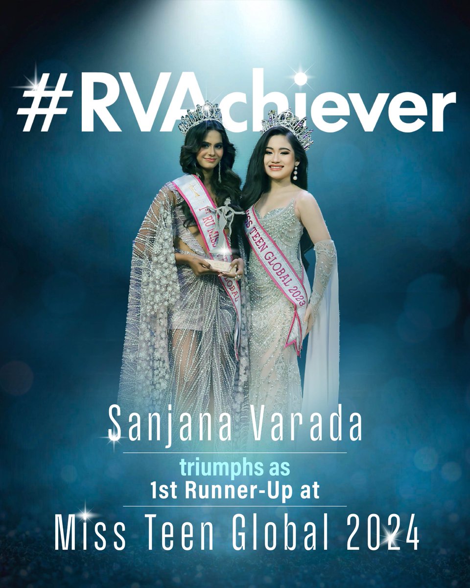 RVITM_Official's tweet photo. Sanjana Varada from #RVITM made India proud by becoming the 1st Runner-Up in the Miss Teen Global 2024 pageant held in Kuala Lumpur. Competing against contestants from 12 countries, her achievement reflects her dedication, hard work and passion. Congratulations, Sanjana! 
#RVEI https://t.co/AU6H6QrQvQ