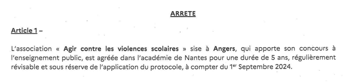 Le travail des bénévoles de l'association est enfin récompensé avec l'obtention de notre agrément pour le rectorat de Nantes.