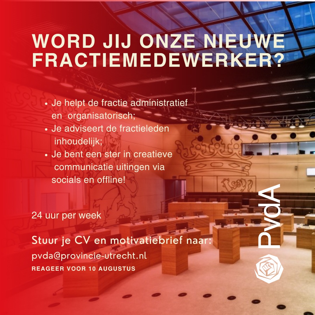 Word jij onze nieuwe fractiemedewerker? Ga naar psutrecht.pvda.nl/.../word-jij-o… voor meer informatie over deze vacature, en wie weet tot snel!