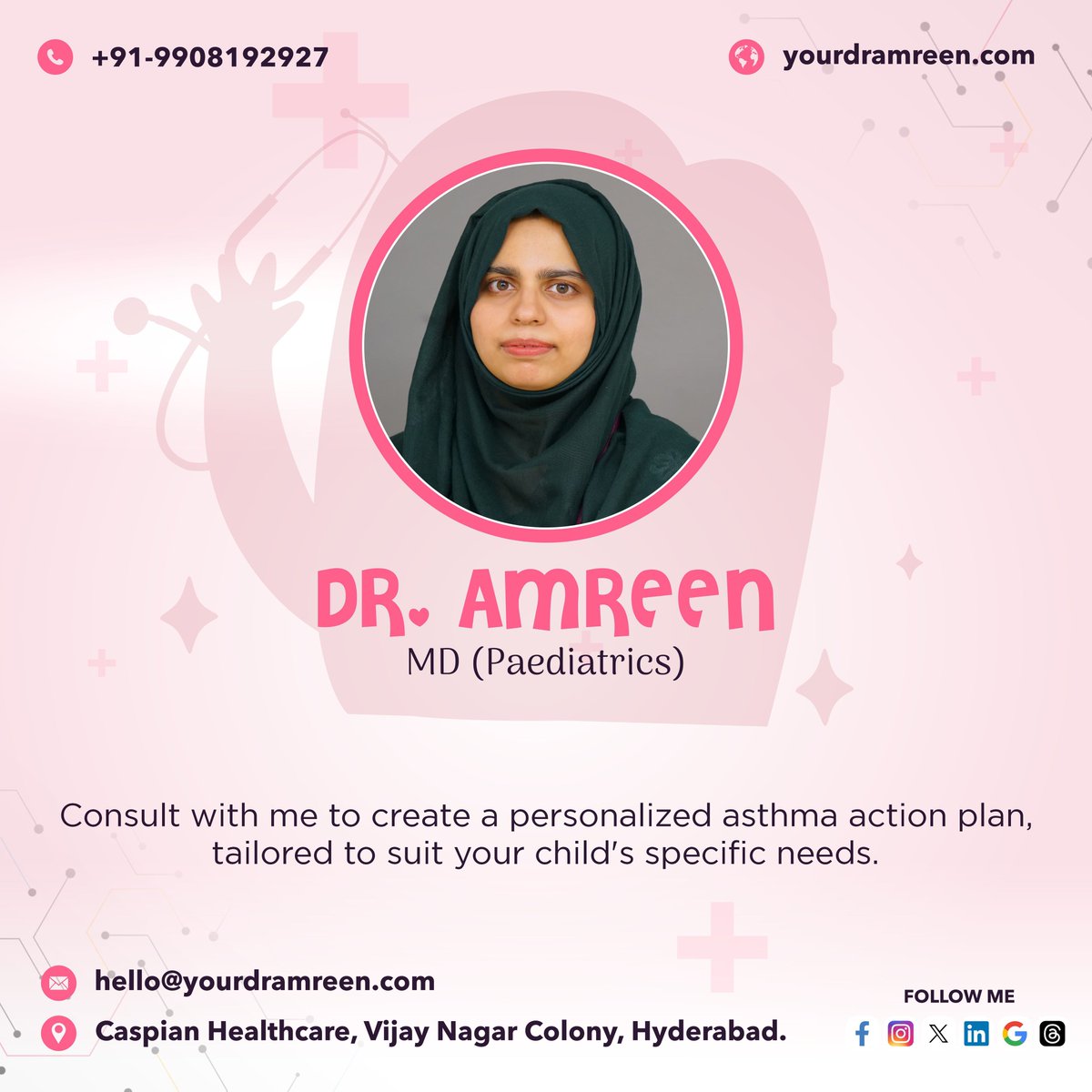 YourDrAmreen's tweet photo. 📞 Call at +91-9908192927 to book a consultation with me at @CaspianHealth. 

#AsthmaManagement #ChildHealth #PediatricAsthma #BreatheEasy #AsthmaCare #DrAmreen #CaspianHealthcare #HealthyKids #AsthmaActionPlan #Pediatrician #YourDrAmreen #VijayNagarColony #Hyderabad https://t.co/jFourLYoCv
