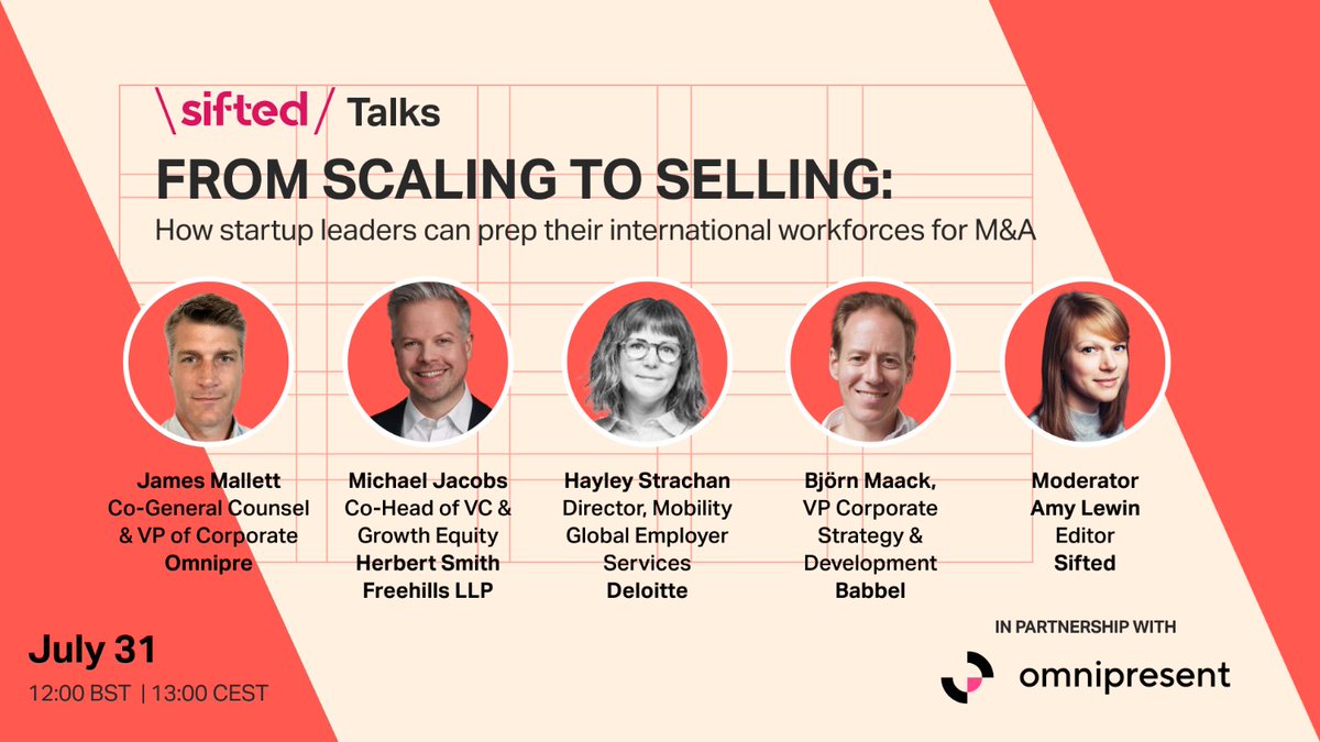 Siftedeu's tweet image. Join us, on July 31, for our next Sifted Talks where we’ll be discussing the benefits of M&amp;amp;A for both buyer and seller.

RSVP 👉 sifted.eu/talks/from-sca…

#manda #globalteams #siftedtalks #startups