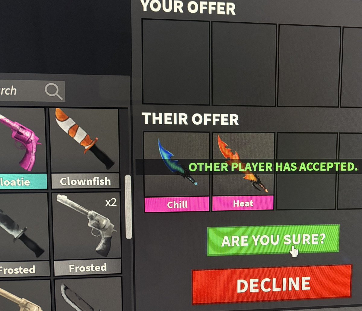 <a href="/kazutoracn/">n</a> is very trusted!! traded parasol, skates and 80k for heat and chill (i went first) also very patient :)<3