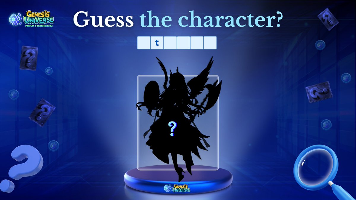 🎉#GenesisUniverse Guess the Character #giveaway event! 

🎁 $USDT 3️⃣0️⃣for🔟winners randomly! 
⏰ July 19-21

1️⃣ Follow <a href="/GenesisUnivers/">Genesis Universe New Horizon</a> on Twitter
2️⃣ Like ❤️RT🔁and Tag 3 friends on this post
3️⃣ Guess the character's name in the comment 💬
4️⃣ Drop your wallet address registered