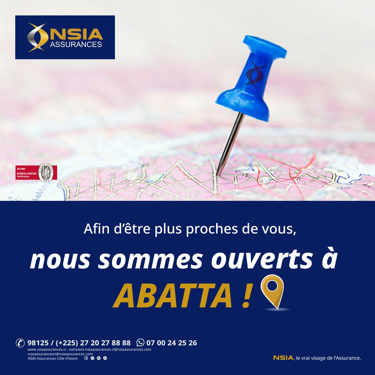 NsiaCi's tweet photo. 🔵 Ouverture Officielle de la DELEGATION ABIDJAN NORD! 

Nous  vous annonçons l'ouverture officielle de notre bureau de souscription ABIDJAN NORD," situé en face de la Cité SIR et ouvert du lundi au vendredi de 07h45 à 16h45.

Infoline : 98125/ 2720278888
Whatsapp : 0700242526 https://t.co/M0cwaVQusb