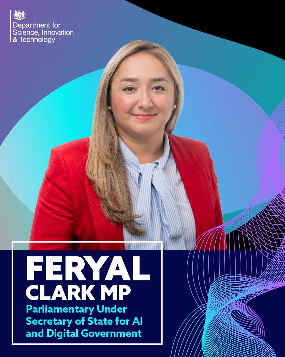 SciTechgovuk's tweet photo. Feryal Clark MP @FeryalClark is the Parliamentary Under Secretary of State for AI and Digital Government.

4/6 https://t.co/O12fEFR1Ys