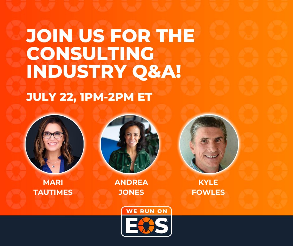 RichDrake7's tweet image. ‼️ Don&apos;t forget ‼️ 

Mari Tautimes, Andrea Jones, and Kyle Fowles are joining us and other companies #RunningOnEOS to host a Q&amp;amp;A on how EOS can work for consulting 🙌 

Register here ➡️  eosworldwide.com/we-run-on-eos#…

#WeRunOnEOS
