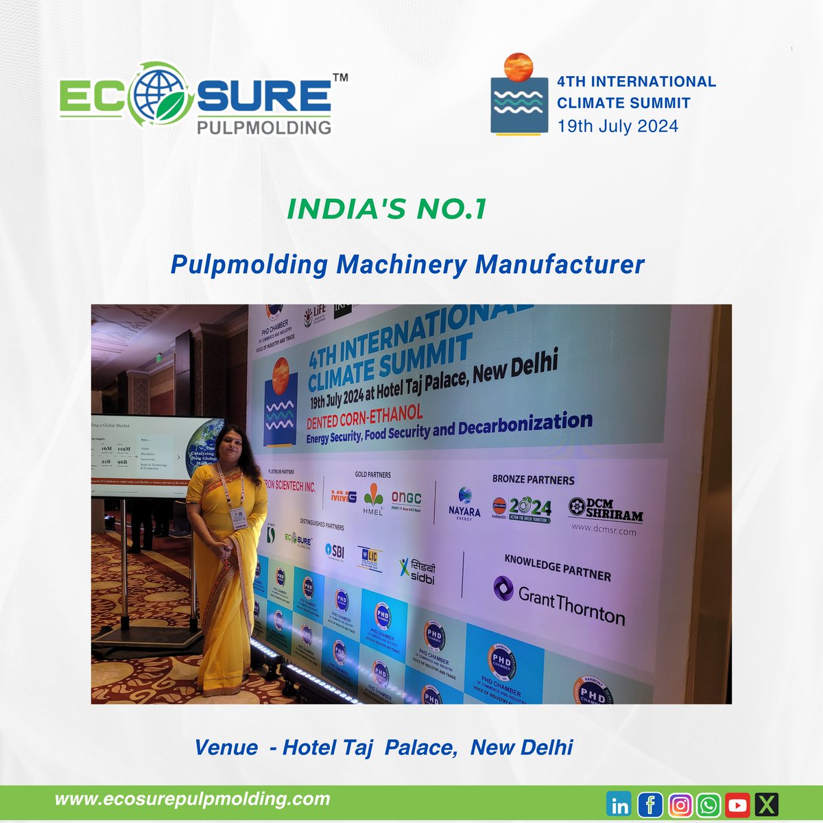 ecosure111's tweet photo. π Ecosure Pulpmolding Technologies Limited, Indiaβs leading pulpmolding machinery manufacturer, is honored to be a distinguished partner at the 4th International Climate Summit held at the Taj Palace, New Delhi.
@Pres_PHDCCI
#EcosurePulpmolding #ClimateSummit2024 #Sustainable https://t.co/P2Wn4mxole