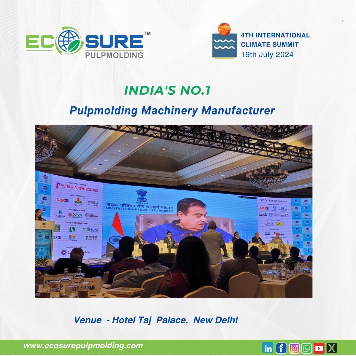 ecosure111's tweet photo. π Ecosure Pulpmolding Technologies Limited, Indiaβs leading pulpmolding machinery manufacturer, is honored to be a distinguished partner at the 4th International Climate Summit held at the Taj Palace, New Delhi.
@Pres_PHDCCI
#EcosurePulpmolding #ClimateSummit2024 #Sustainable https://t.co/P2Wn4mxole
