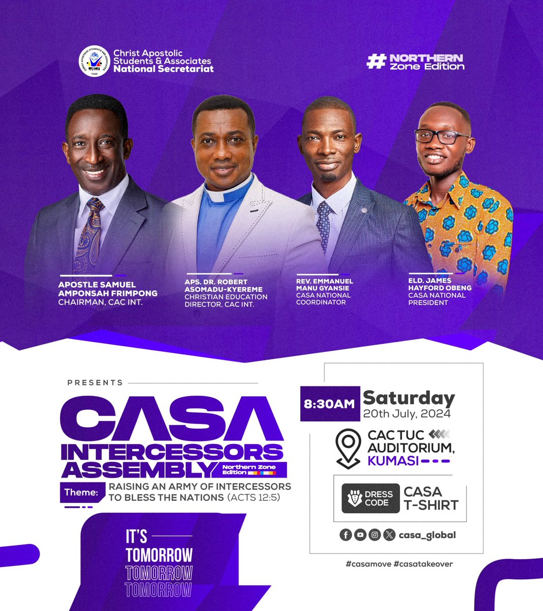 casa_global's tweet photo. IT’S TOMORROW! Join us at the CAC INT – TUC auditorium in #Kumasi for the #NorthernZoneEdition of #CIA2024. It promises to be transformative and impactful! 😍❤️‍🔥🥳

#casarians #casaglobal
#casamove #casatakeover
#givingourselvestoblessthenations
#winningtogether #agenda100💯 https://t.co/pYmEqRya1U