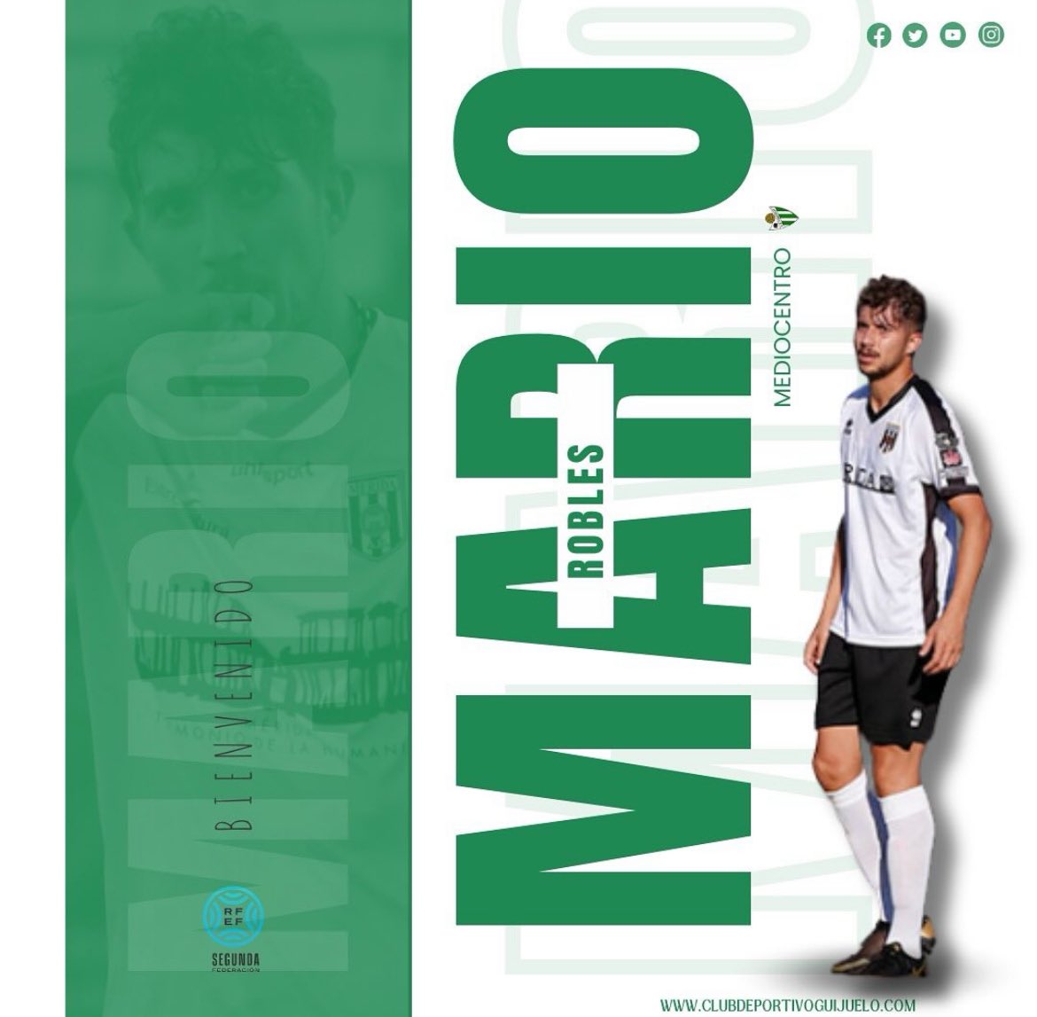 ℹ️ 𝙼𝙴𝚁𝙲𝙰𝙳𝙾 🇪🇸 #EmartSoccer 

👉 𝗠𝗮𝗿𝗶𝗼 𝗥𝗼𝗯𝗹𝗲𝘀 se une al #CDGuijuelo tras jugar en el último curso en #CFLaNucía.

👉 273 partidos en su trayectoria profesional.

#SegundaRFEF