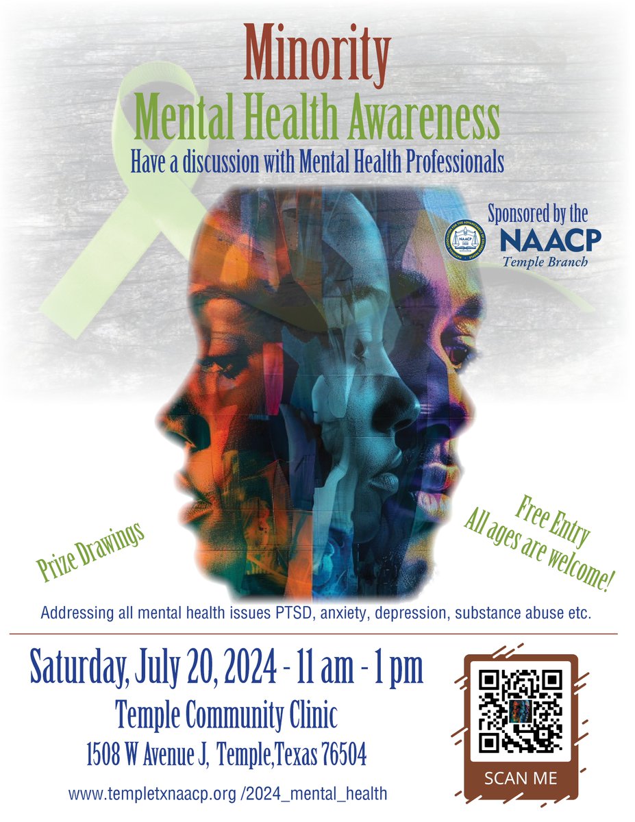 This free event will dispel myths regarding Mental Health and bring about awareness of mental health issues that affect minority communities disproportionally and collectively.  Topics: Mental health issues, including PTSD, anxiety, depression, substance abuse, and more.