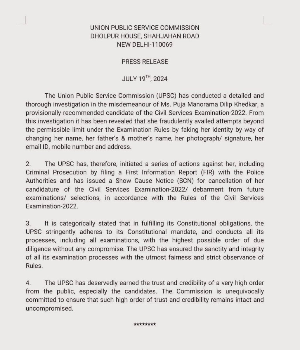 DrGauravGarg4's tweet photo. #PujaKhedkar found guilty by UPSC, but what was UPSC doing before the social media outrage?

She isn’t the first fraud and she won’t be the last. I have a feeling that at least 50% candidates who availed divyang and EWS reservation are fake not just in UPSC but all exams. https://t.co/lTCCGieFf3