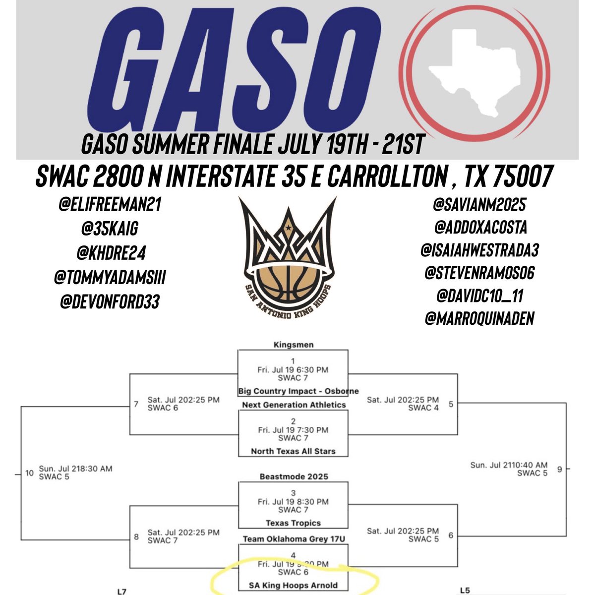 BigA_SATX's tweet photo. One last opportunity for these young men to showcase their talent and get some exposure before the summer is over. 💪🏼🏀💪🏼

@elifreeman21 @35Kaig @KHdre24
@TommyAdamsIII @DEVONFORD33
@SavianM2025 @AddoxAcosta
@ISAIAHWESTRADA3 @STEVENRAMOS06
@DavidC10_11 @MarroquinAden 

@imjustdriven @CoachW40 @CharlesFord45 @SaKingHoops 

@GASOMass @GASOBlue @TexasHoopsGASO @GASOLyndon @iFilmHoopers