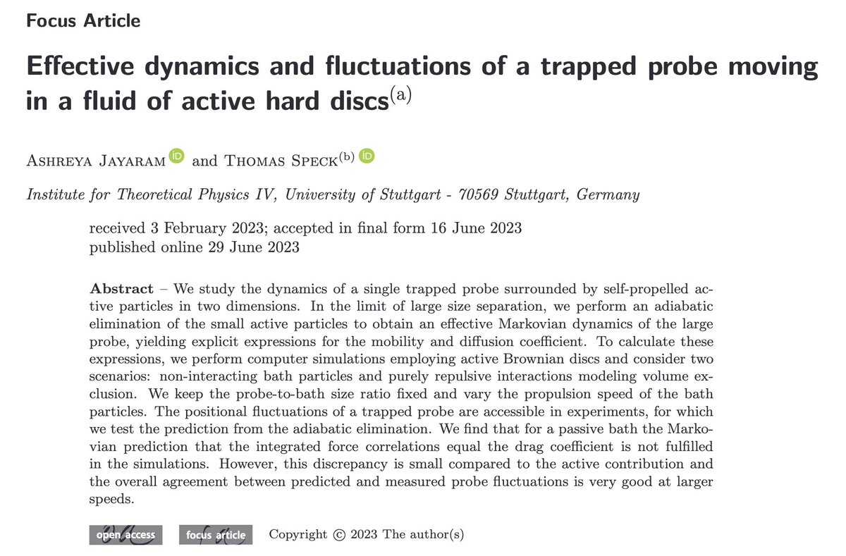 epl_journal's tweet photo. FREE TO READ - FOCUS ARTICLE - OPEN ACCESS: Effective dynamics and fluctuations of a trapped probe moving in a fluid of active hard discs by Ashreya Jayaram and Thomas Speck #FreeToRead #FocusArticle #OpenAccess

@Uni_Stuttgart

👉 https://t.co/1cv5C87AlT https://t.co/ocsAeKzWqn