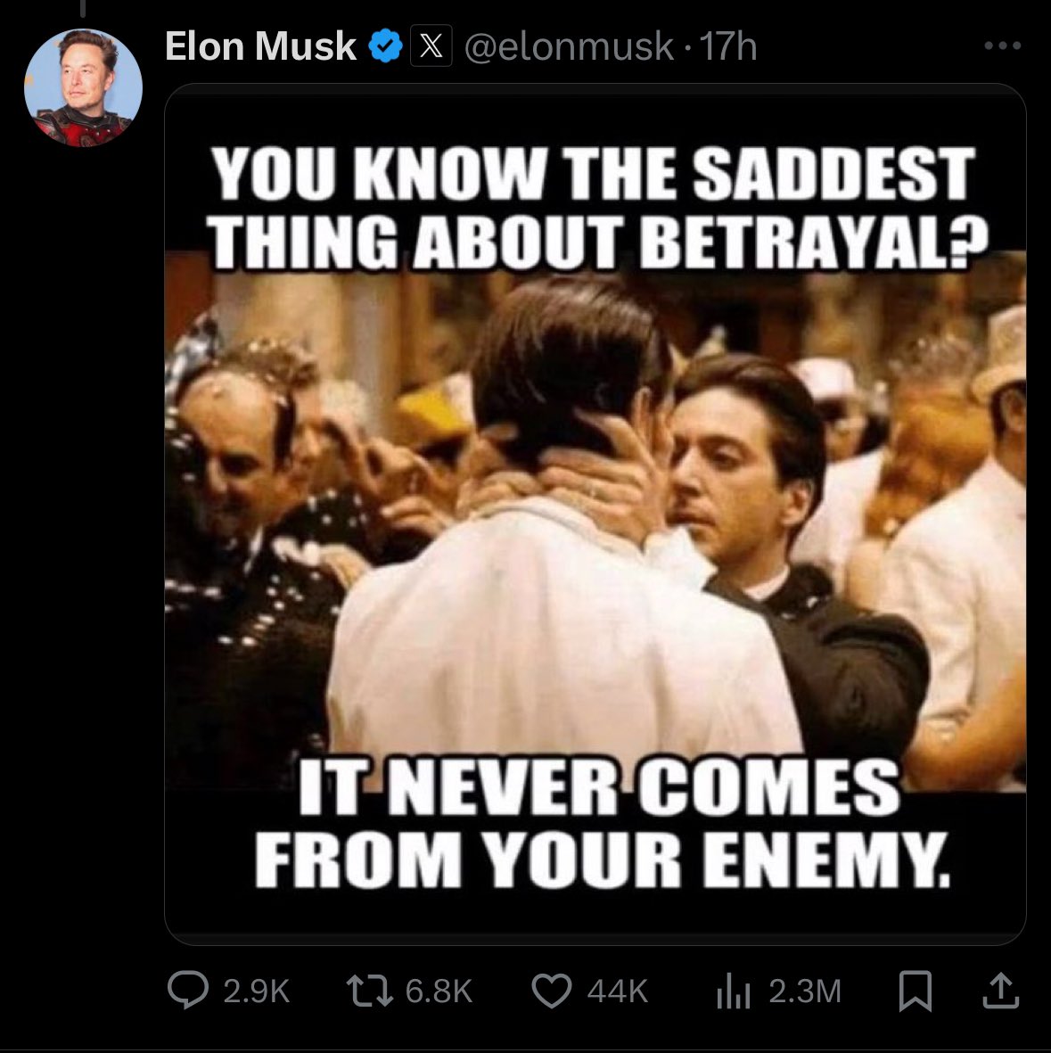 yeah man that's like the defining characteristic of betrayal actually