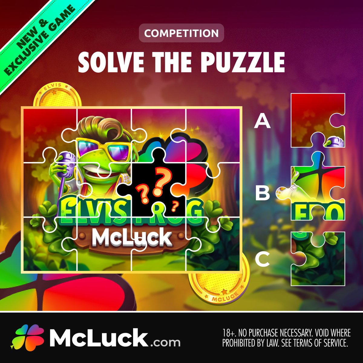 McLuckOfficial's tweet photo. 🧩 #Competition for the exclusive release of Elvis Frog McLuck! 🧩

 Let us know your answer to complete the puzzle for a chance to win GC 40,000 + FREE SC 20! 🎸

Ends July 19, 11:59PM PT. T&amp;Cs apply. 

Sweepstakes subject to availability. Game availability varies by country. https://t.co/Esab0DFh7A