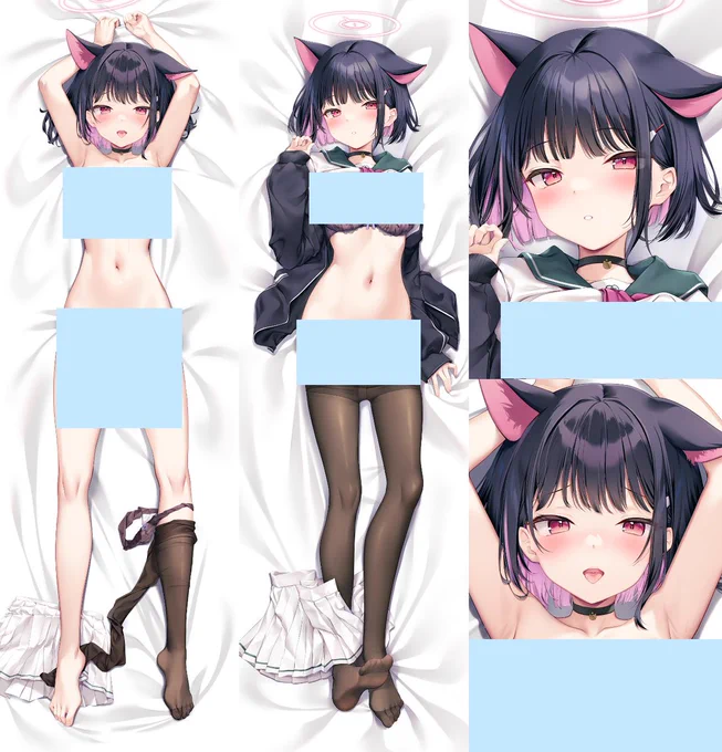 新作のカズサ抱き枕カバーと、ミカ枕2種の生地替え受注生産受付を8/18日まで行っておりますA &amp;J製ライクトロンリッチ生地です。BOOTHのリンクはツリーにぶら下げておきます!修正なし画像みるだけでも。。ぜひ。。 