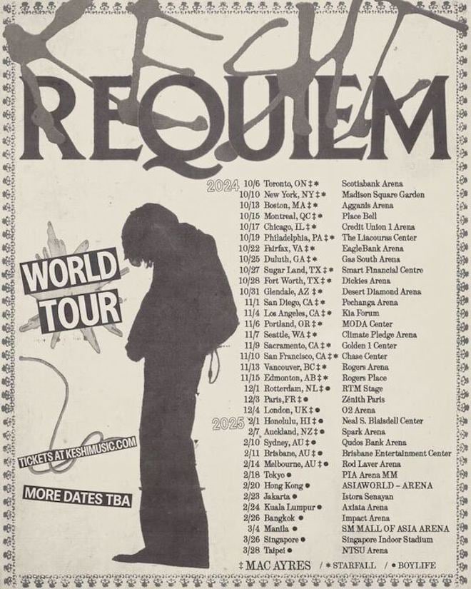 🚨 | <a href="/keshimusic/">keshi</a> announces the dates for the Requiem world tour with special guest Mac Ayres, <a href="/starfallxos/">starfall</a> &amp; <a href="/gelatowilliams/">boylife</a> 🖤

— Which shows will you be attending?

#RequiemTour <a href="/keshiTOUR/">keshi tour</a>