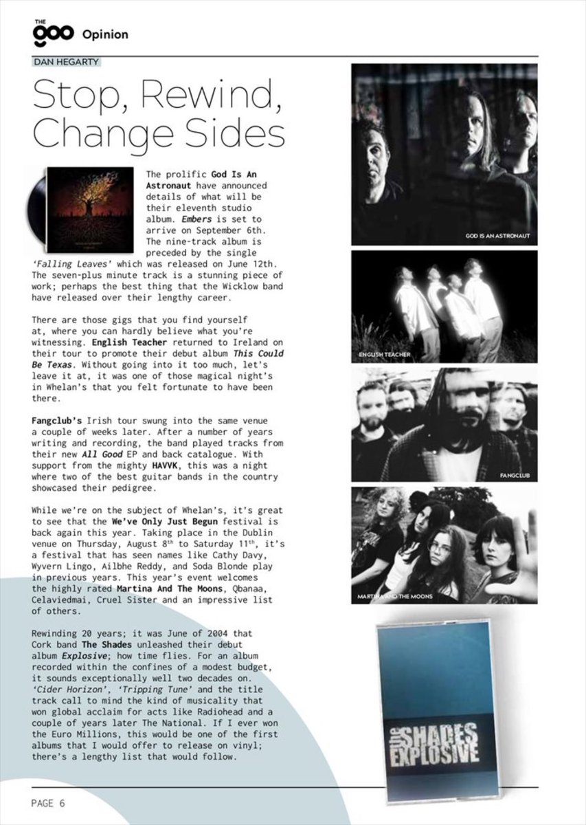 talldanhegarty's tweet photo. From the July issue of @theGOOdublin - here’s my piece feat: @Giaa_band, @Englishteac_her, @fangclub, @HAVVKmusic, @WOJBFestival, @MartinaMoons, &amp; a jump back in time with Cork band The Shades 
Full issue here: https://t.co/BTEA9nBjcU