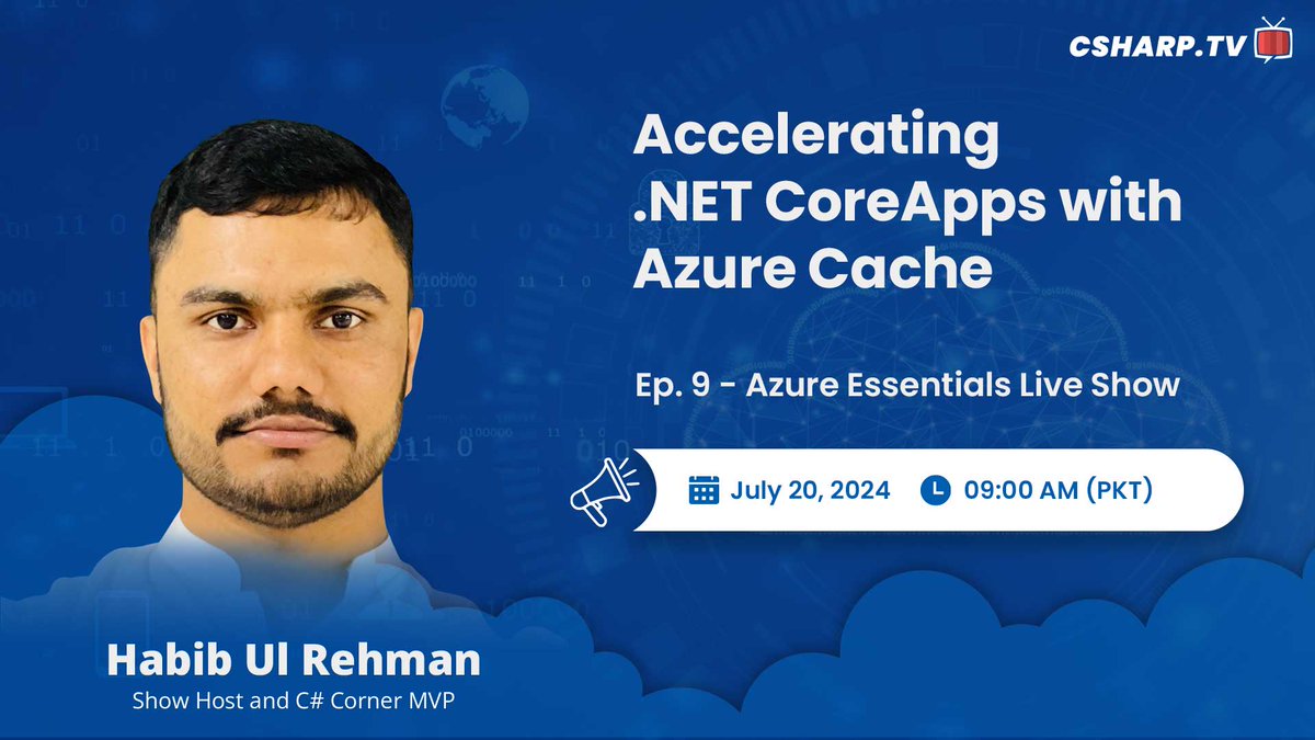 CSharpDotTV's tweet photo. Join us tomorrow at 09:00 AM (PKT) for 'Azure Essentials Live Show'! @habibdeveloper talks about speeding up .NET Core apps with Azure Cache.

📺 Live streaming at https://t.co/NX65QdgjEj

#CSharpTV #liveshow #AzureEssentials #Azure #AzureContainer #TechTalk https://t.co/Zf0LbcxjTf