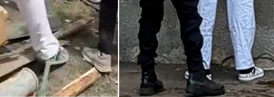 adnashmyash's tweet photo. Russian war propagandist channel on Telegram "Two mayors" posted a staged video where "Ukrainian policeman spilling bloud on the back of Ukrainian doctor from Okhmatdyt". As always, like with #MH17 Russia tries to convince all the world that their barbaric strike on Ukrainian hospital for ill children "was staged by Ukraine".

But as always, Russian propagandists not aware of details: 
- the man on Russian staged video have not white, but a bluish medical gown;
- the shape of the blood stains does not match at all;
- in the staged video, the “doctor’s” pants are much shorter than in the video of the Russian missile strike and his socks are visible, despite the fact that he is standing straight, but in the video, the real doctor’s pants are so long that even when he straightens his leg, he has no socks it is seen. And the CAMO CLOG GRAY Crocs worn by a real doctor do not match the shoes worn by a Russian fake doctor.

#RussiaIsATerroristState