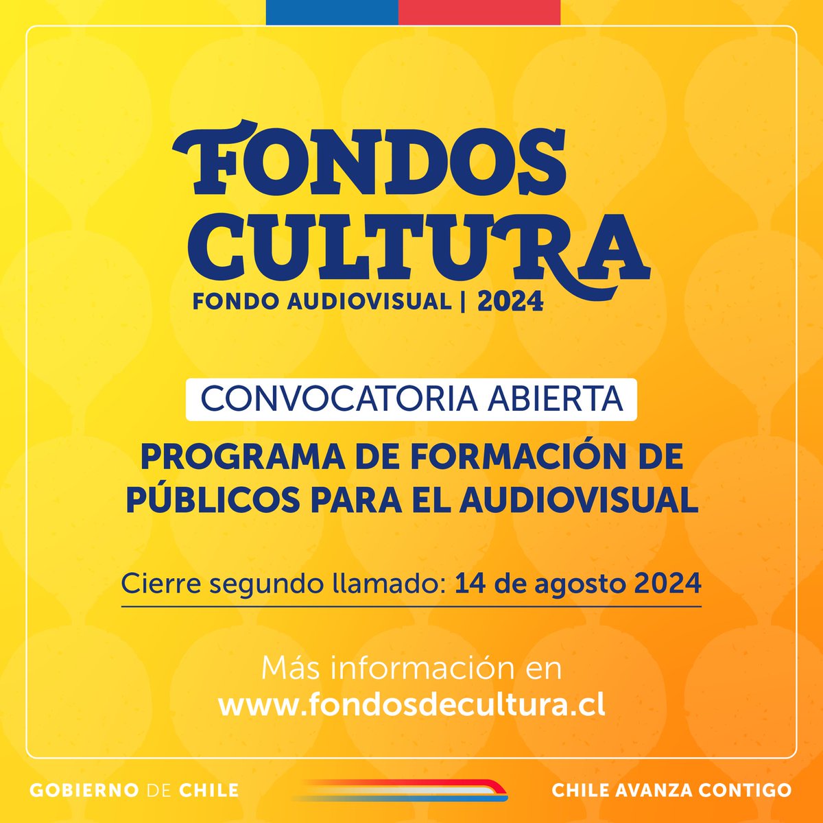 culturas_cl's tweet photo. 📣 ¡Segundo llamado disponible! 

🌟 Participa en la Línea de Formación de Públicos para el Audiovisual.

Revisa los detalles en 👉 https://t.co/bu8v2bQZQB https://t.co/RTh9VPlJU7