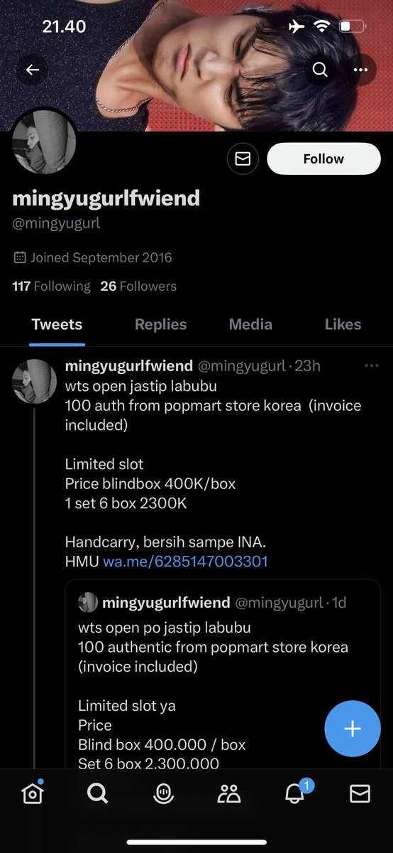 cheezuly's tweet photo. !!Scammer Labubu!!
Wahai kak Viola Priscilia Ariansyah Saputri dmn kamu, gatau ini rek a/n dia beneran apa gmn. 🙂 ya gw juga bego sih percaya aja😭 huhu
#LabubuMacaron #scammer #popmartindonesia https://t.co/LdeWLkbPgX