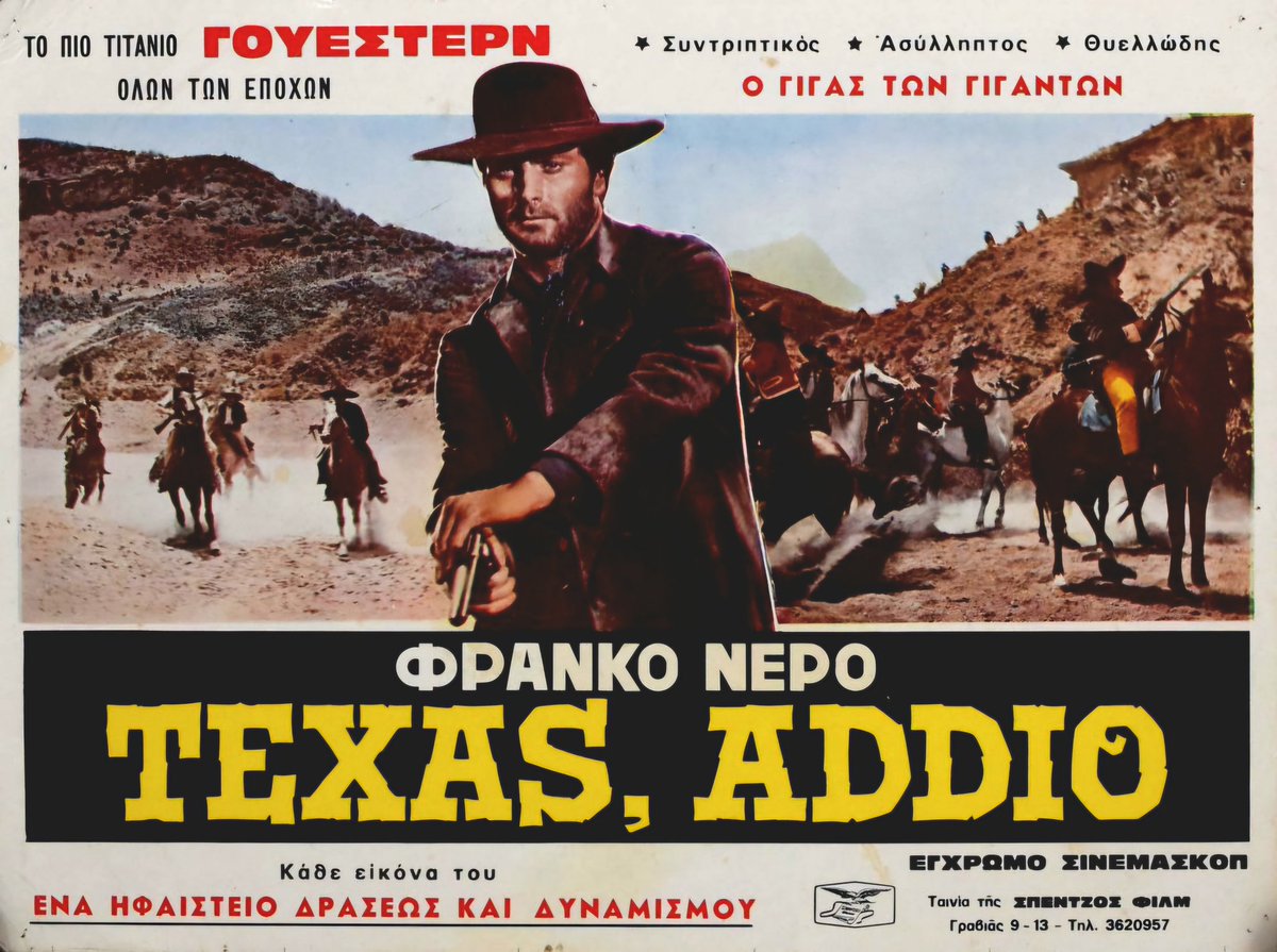 TheFilmFair's tweet photo. Greek film poster for #TexasAddio (1966 - Dir. #FerdinandoBaldi) #FrancoNero #AlbertoDellAcqua #ElisaMontés https://t.co/zEitzKrHt1