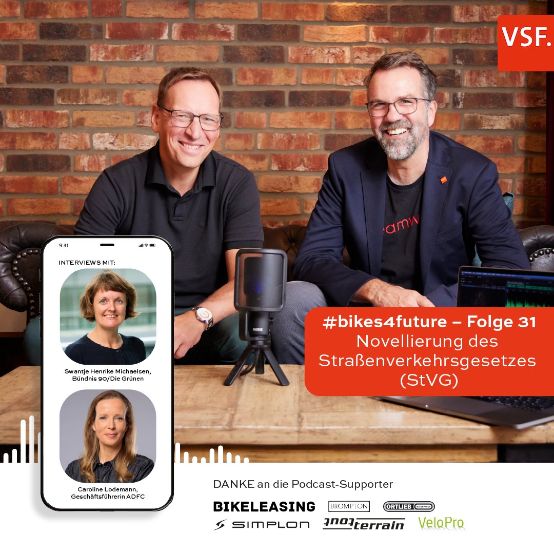 🎙️🚴‍♂️ Neue Episode von #bikes4future! Heute sprechen wir über das neue Straßenverkehrsgesetz, das Parken im öffentlichen Raum erschwert. Länder und Kommunen können nun für mehr Lebensqualität und Chancen für Fahrradhändler handeln!🌿

➡️ Jetzt anhören unter vsf.de/podcast