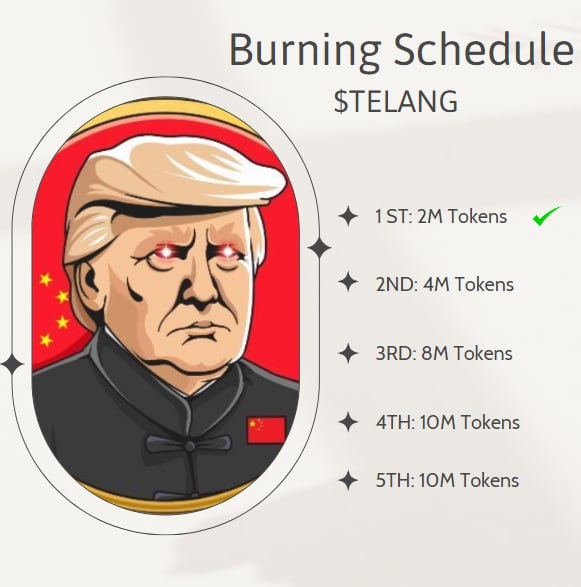 Buy back and burn 2M $TELANG

It means 700$ has been burnt 🔥

Chinese is better than USA now so they will burn more when chart launch

Proof: solscan.io/tx/37eSg5xJ5Hw…

#TeLangPu #ChineseTrump $TELANG