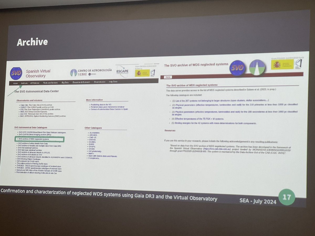 Presentación de Miriam Cortes-Contreras sobre un proyecto ProAm de sistemas WDS con el <a href="/ObsVirtEsp/">Observatorio Virtual Español</a> en la sesión ProAm en la XVI Reunión Científica de la SEA <a href="/SEA_astronomia/">SEA</a> Granada el 19 julio 2024
#RCSEA2024 
ℹ️ granadacongresos.com/sea2024
