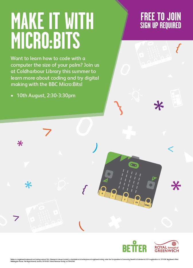 GreenwichLibs's tweet image. Join us at #ColdharbourLibrary this summer to learn more about coding + digital making with the BBC Micro:Bits! On Saturday 10 August from 2.30-3.30, please note this session is suitable for ages 9+! 💻 #LoveYourLibrary